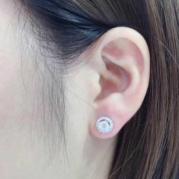 NEW Brilliant Cut Round Diamond Halo Silver Stud Earrings - Picture 2 of 11